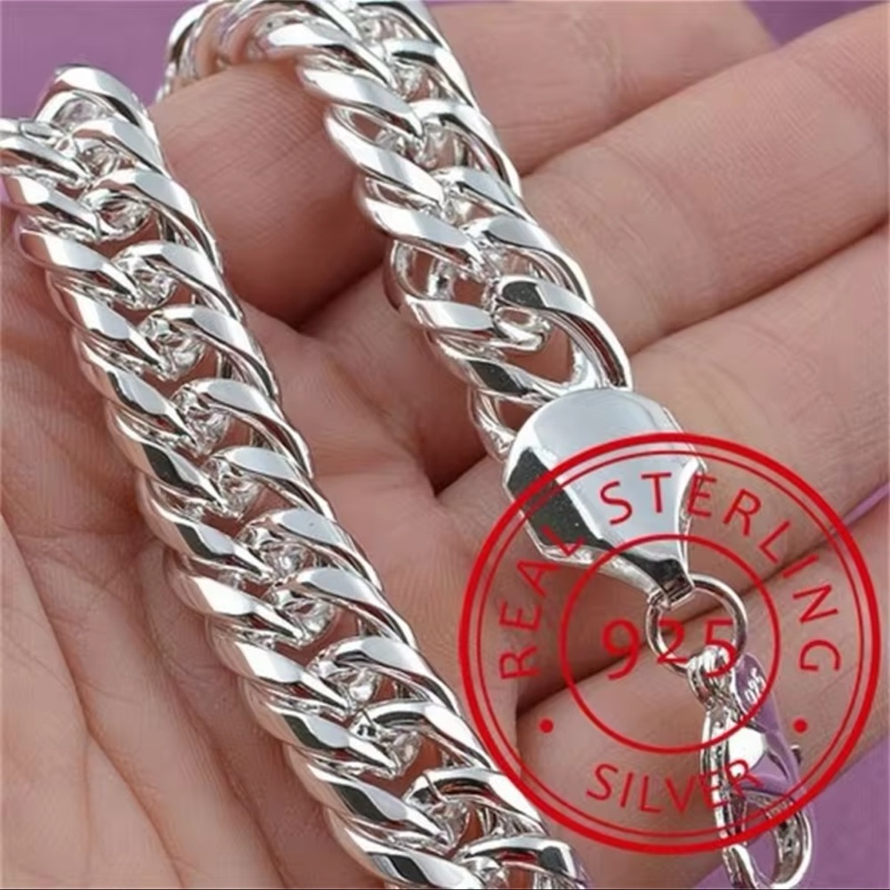 5⭐️RATED Mens Sterling Silver Cuban Link Bracelet. Stamped 925